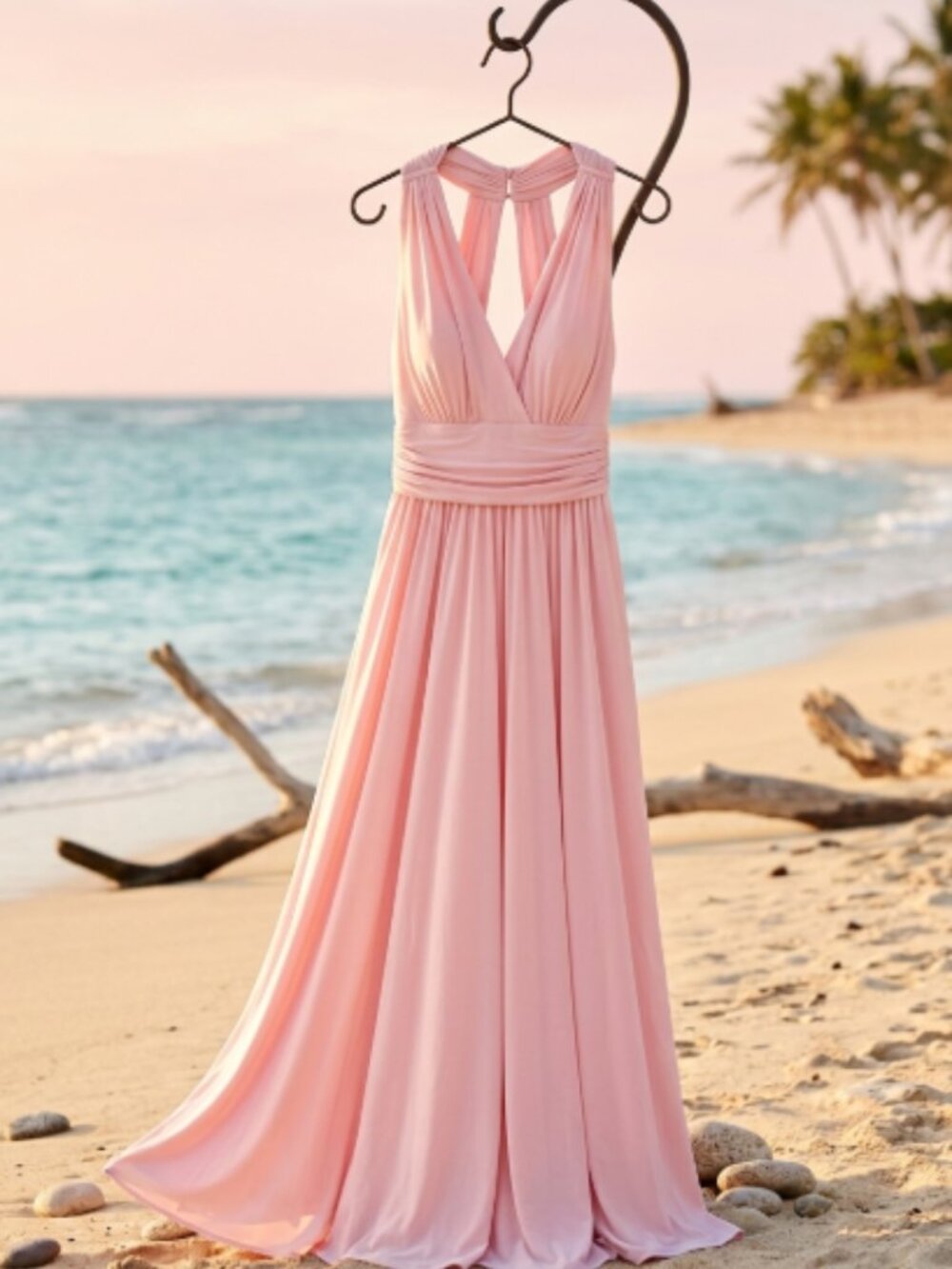 Blush Pink Marcaine Jersey Convertible Halter Maxi Dress